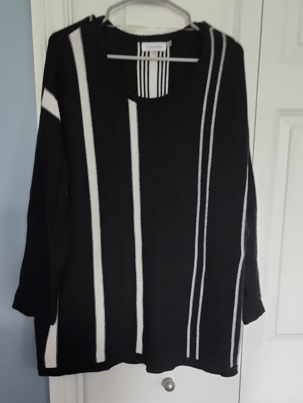 Calvin Klein 2x Black Sweater with White Vertical Stripe Detail